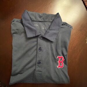 Striped Red Sox Polo Shirt with Red Sox Logo on the front Size Large